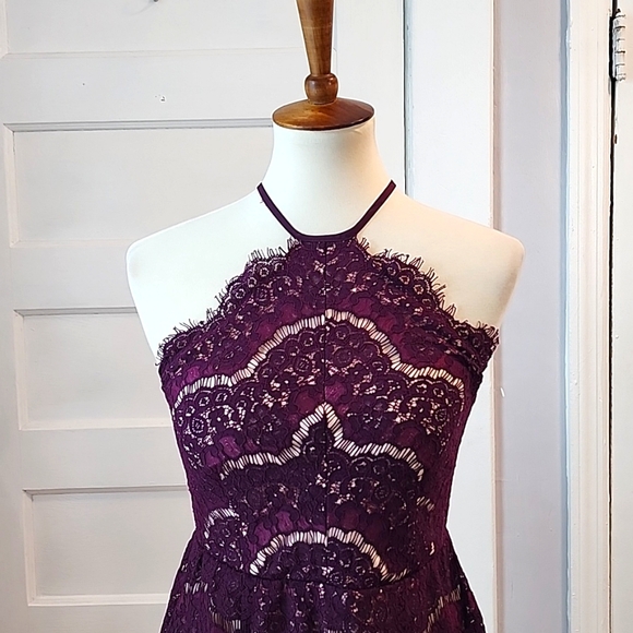 Francesca’s Collection Burgundy Lace Overlay and Tulle Bottom Dress, Size M - Picture 5 of 16